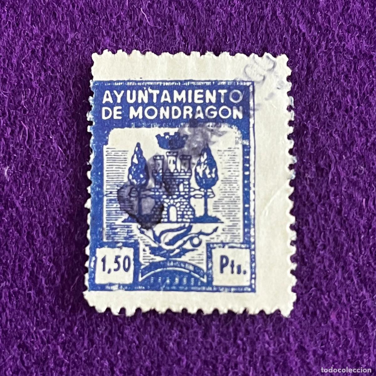 Sellos: VI&Ntilde;ETA. FISCAL. TIMBRE AYUNTAMIENTO DE MONDRAGON (GUIPUZCOA). 1,5 PESETAS. ESCASA. GUERRA CIVIL.