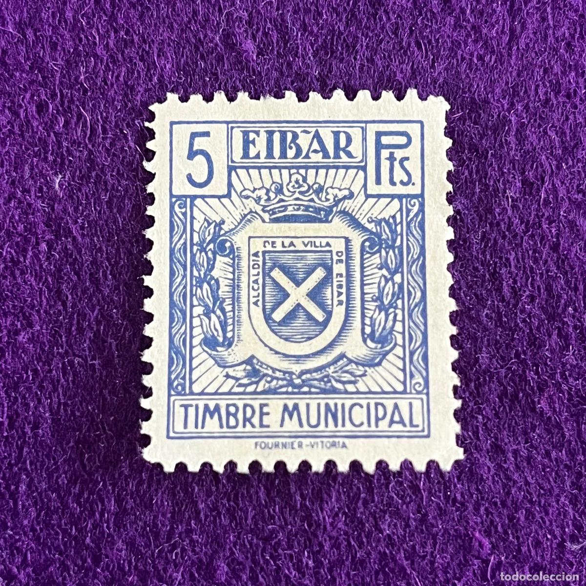 Sellos: VI&Ntilde;ETA. FISCAL. TIMBRE AYUNTAMIENTO DE EIBAR (GUIPUZCOA). 15 CTS SOBRETASA 1 PTA. FOURNIER VITORIA.