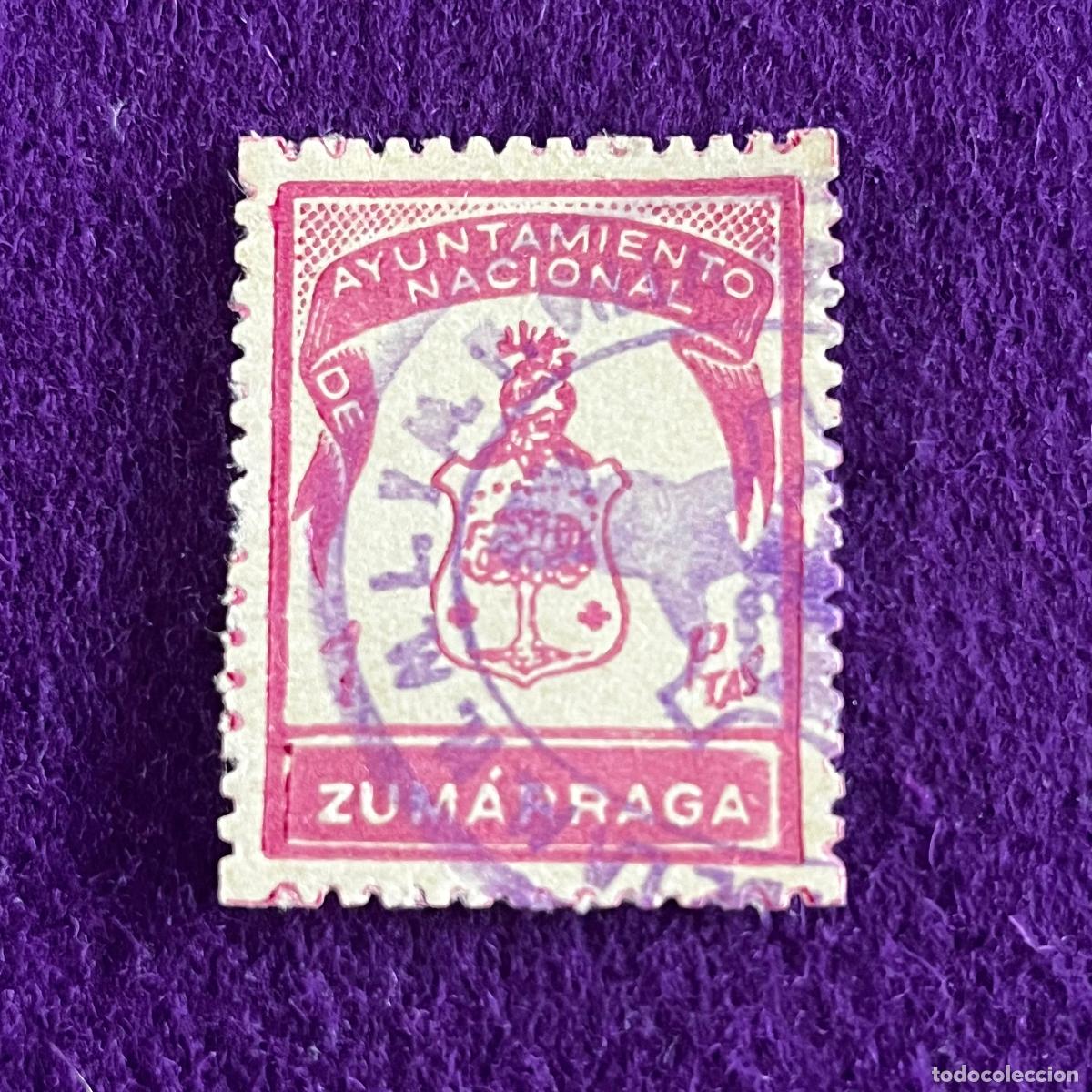 Sellos: VI&Ntilde;ETA. FISCAL. TIMBRE AYUNTAMIENTO DE ZUMARRAGA (GUIPUZCOA). 1 PESETA. GUERRA CIVIL.