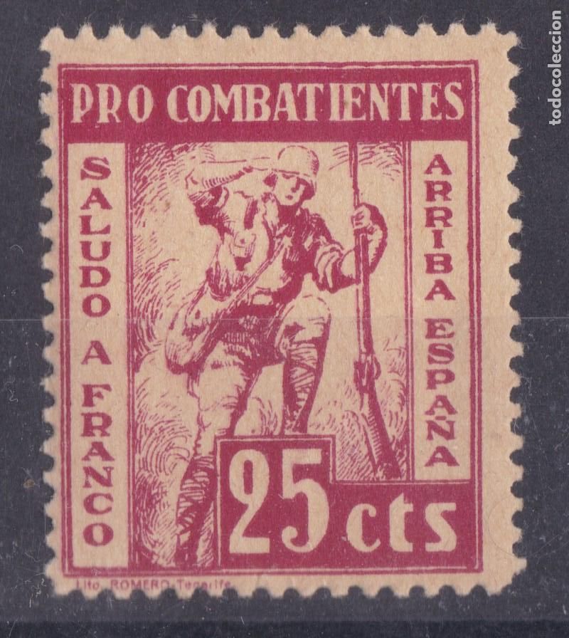 Sellos: SS42-Guerra Civil. SUBSIDIO Pro COMBATIENTES TENERIFE *. Papel Amarillo Delmeina