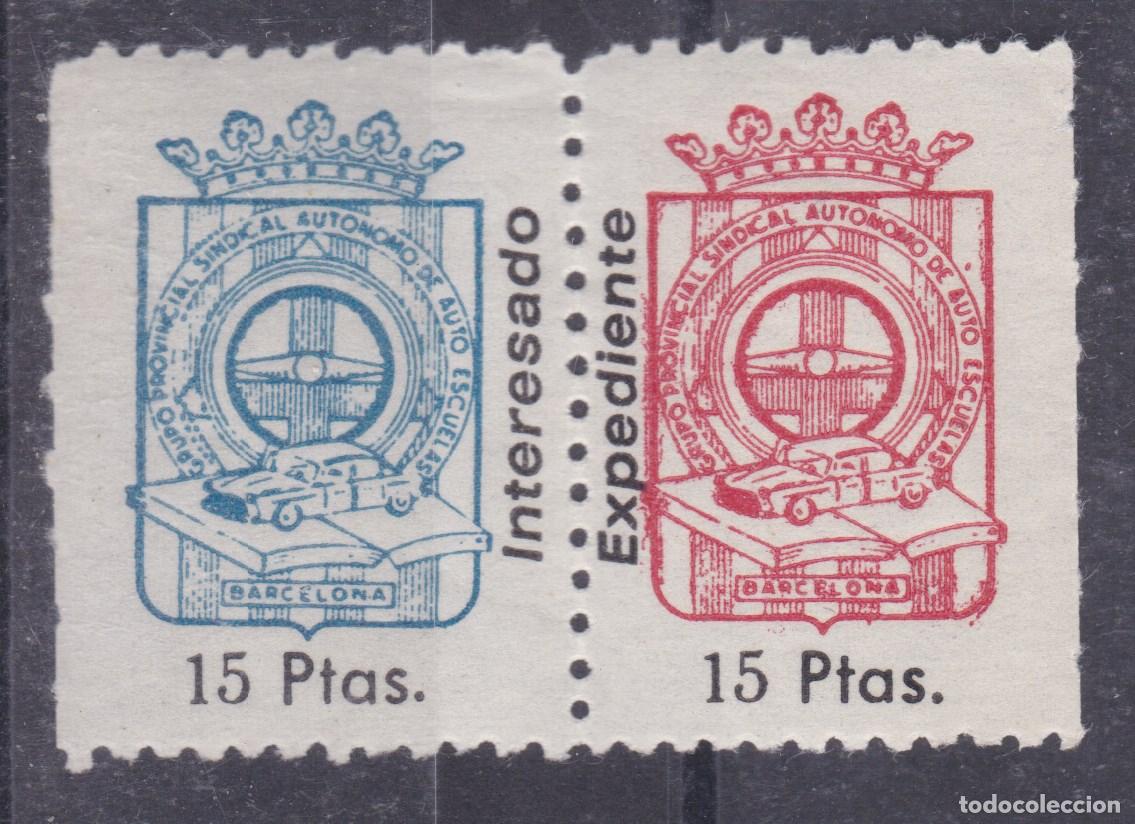 Sellos: SS42-PARAFISCALES Sindicato Auto-Escuelas Barcelona 15+15 ptas ** Sin Fijasellos