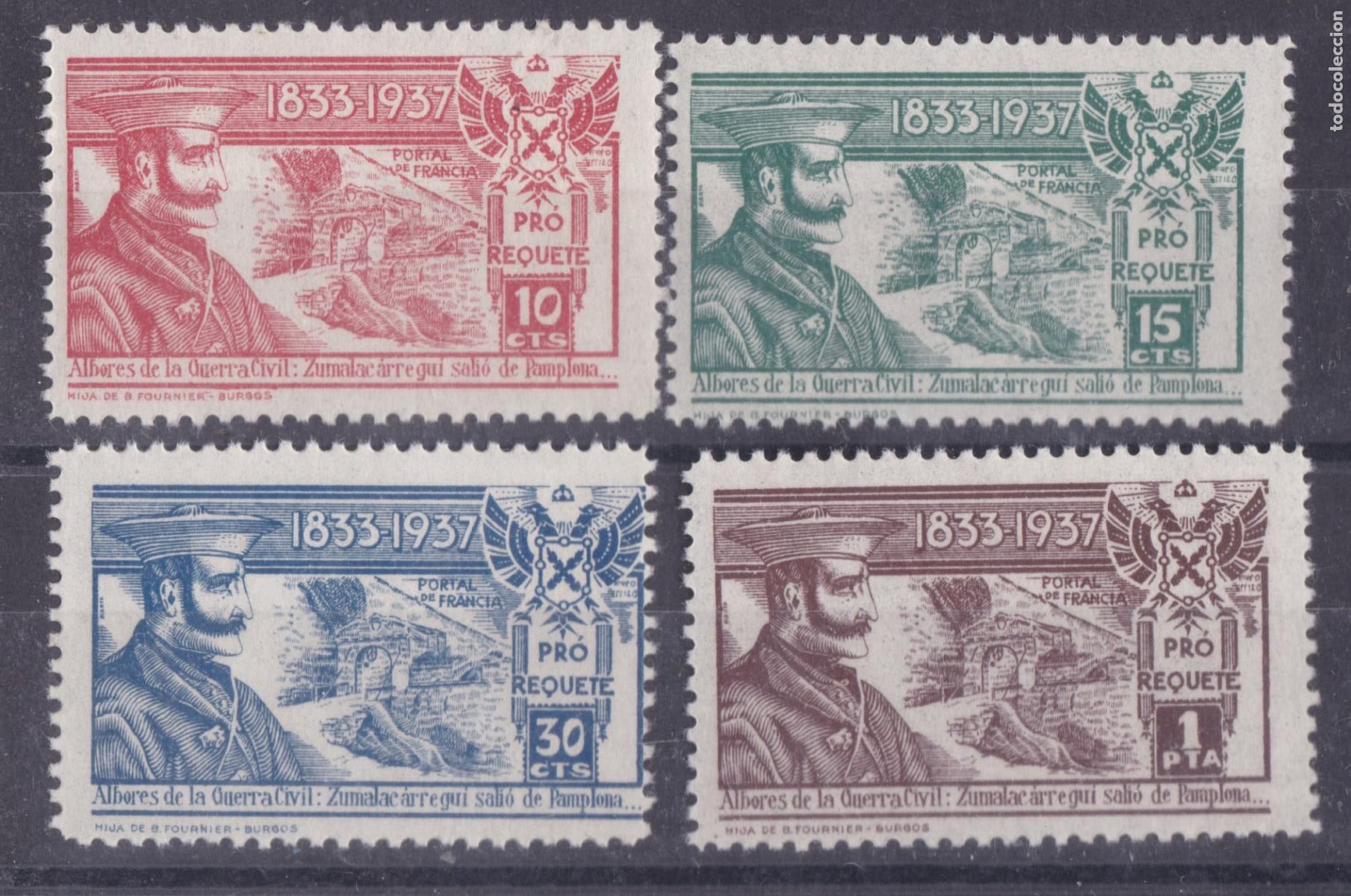 Sellos: SS46- GUERRA CIVIL Vi&ntilde;etas PRO REQUET&Eacute; Zumalac&aacute;rregui x 4 Valores ** Sin Fijasellos. LUJO