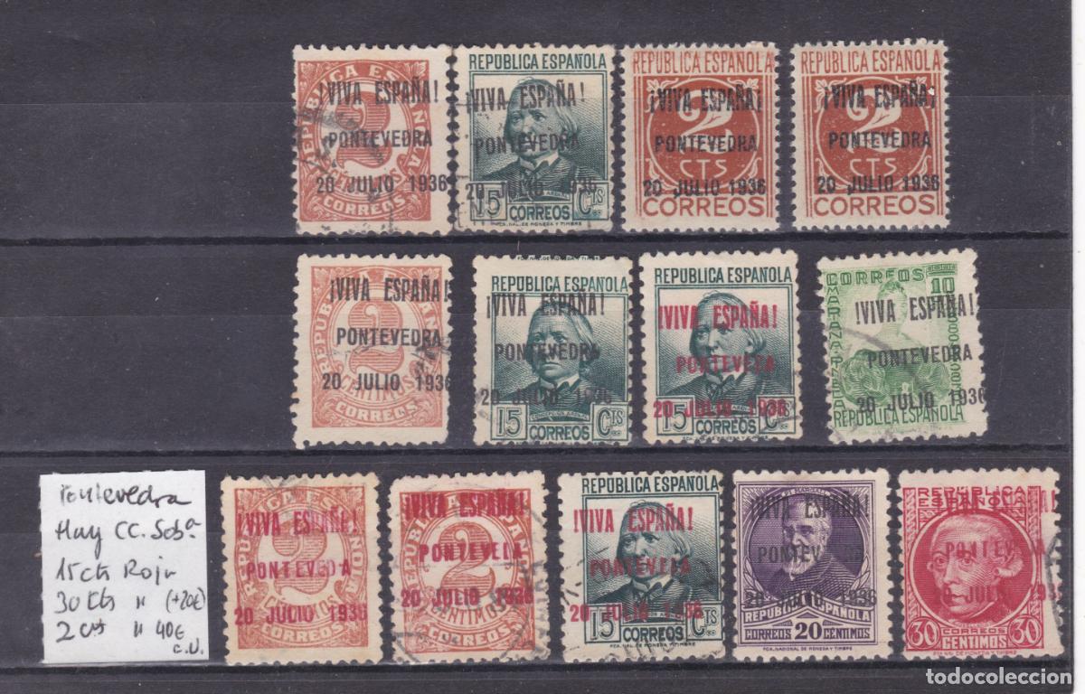 Sellos: SS46- GUERRA CIVIL Locales Patri&oacute;ticos PONTEVEDRA x 13 Sellos. Hay Sobrecargas ROJAS(Cambio Color)