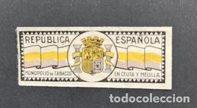 Sellos: Republica Espa&ntilde;ola Etiqueta.Monopolio tabaco en Ceuta y Melilla