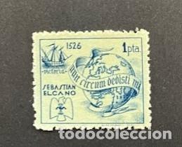 Sellos: FALANGE ESPA&Ntilde;OLA. JUAN SEBASTI&Aacute;N ELCANO. 1 PTA. ALLEPUZ 186.
