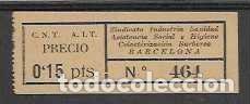Sellos: BARCELONA- 15 CTS- C.N.T. A.I.T.-COLECTIVACION BARBERO.. VER FOTOS