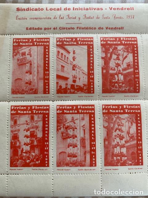 Sellos: Vendrell. 1957. Sindicato local de Iniciativas. Circulo Filatelico Vendrell. 6 vi&ntilde;etas. Castellers