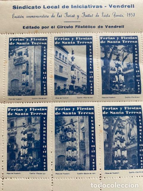 Sellos: Vendrell. 1957. Sindicato local de Iniciativas. Circulo Filatelico Vendrell. 6 vi&ntilde;etas. Castellers