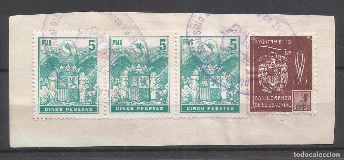 Sellos: AYUNTAMIENTO EL ESCORIAL MADRID 3 PTS SOBRE FRAGMENTO