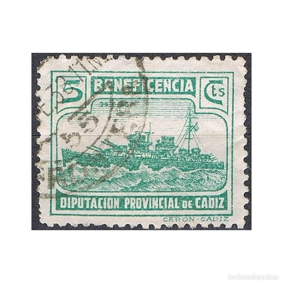 Selos: Espa&ntilde;a 1937 [SLL] C&aacute;diz - Beneficiencia 5 c. verde, Crucero Canarias (U)
