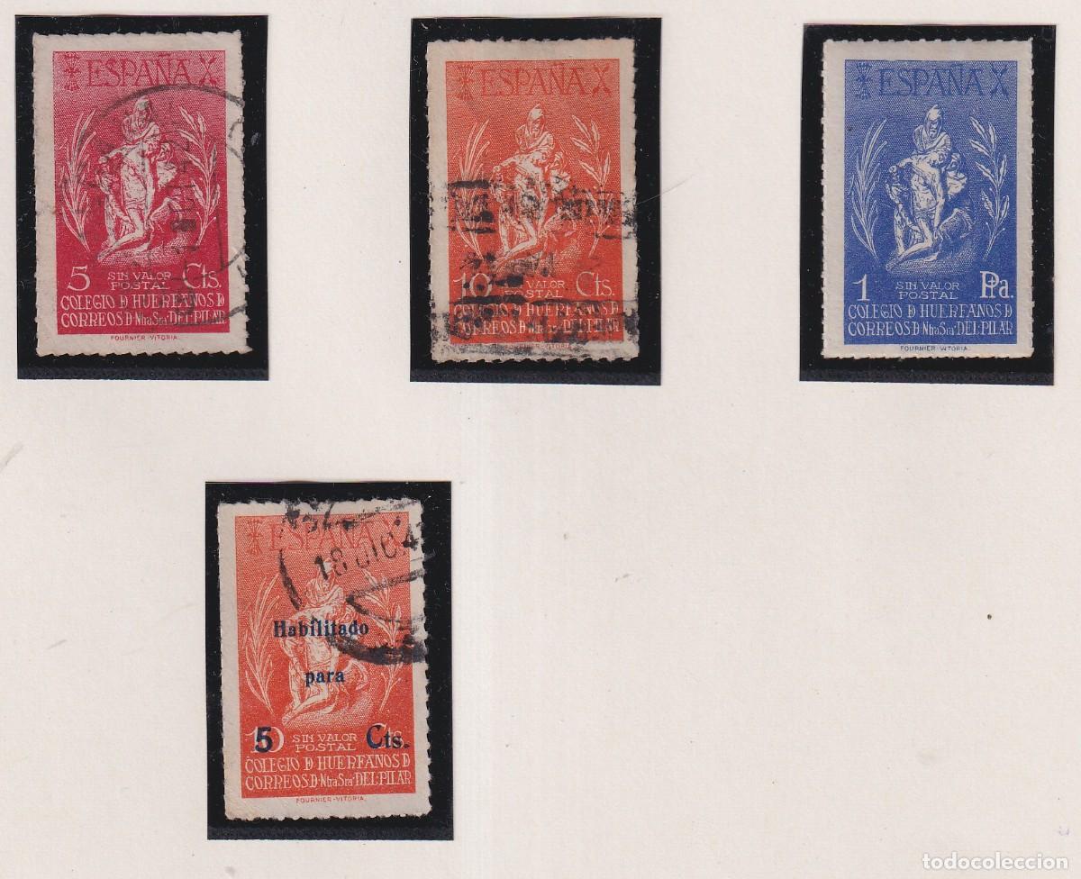 Sellos: COLEGIO DE HUERFANOS CORREOS - NTRA SE&Ntilde;ORA DEL PILAR - UNO DE 10 CTS HABILITADO - 3 USADOS Y 1 NUEVO