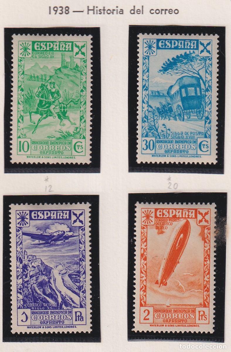 Sellos: ASOCIACION BENEFICA DE CORREOS - ORFANATO - HISTORIA DEL CORREO 1938 - 4 VALORES NUEVOS