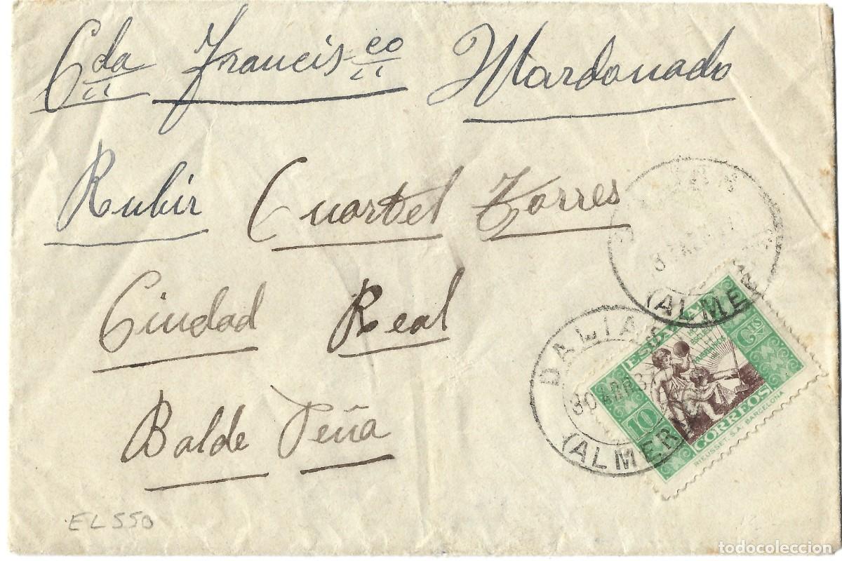Sellos: 1937 guerra civil Dalias, Almer&iacute;a a Checa (Cuartel Torres) en Valdepe&ntilde;as. Franqueo Huerfanos LEER