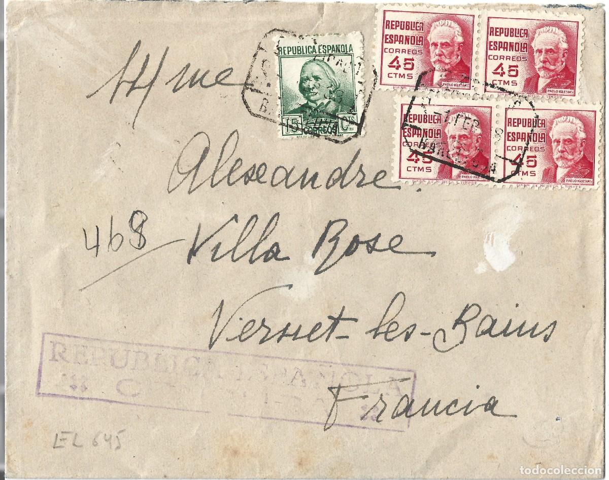 Sellos: 1938 Carta guerra civil Barcelona a Francia