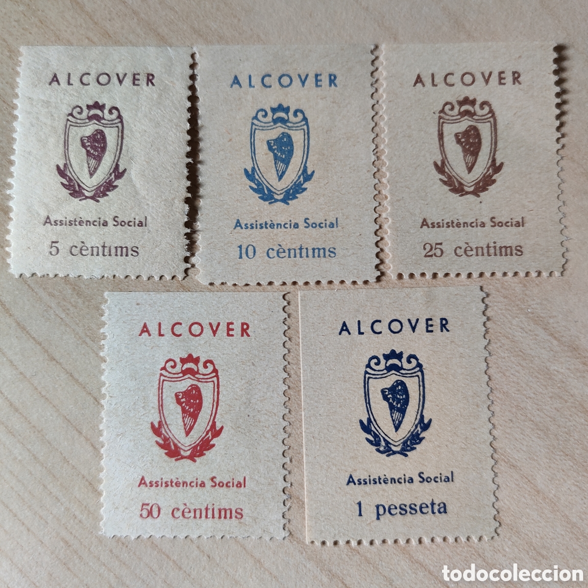 Sellos: a49 Tarragona Alcover Assist&egrave;ncia Social Allepuz 5 a 9 GG38 a 42 SERIE COMPLETA