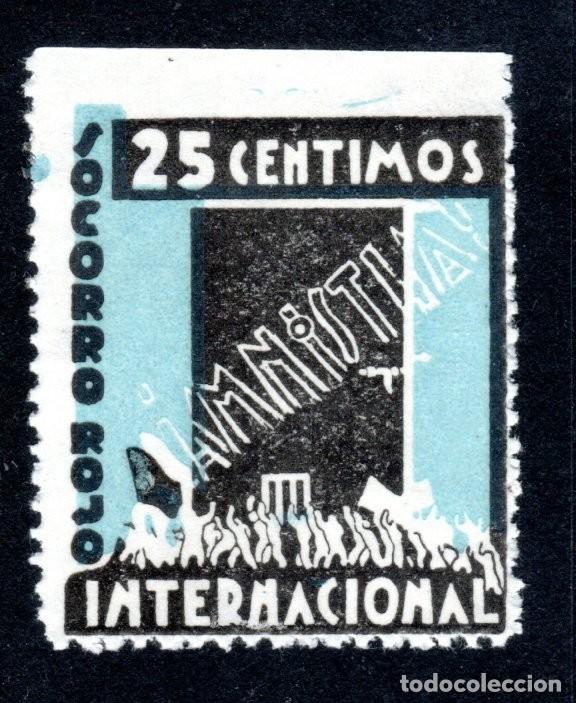 Sellos: SOCORRO ROJO INTERNACIONAL. AMNIST&Iacute;A. 25 C&Eacute;NTIMOS. ALLEPUZ 1069. MUY RARO.