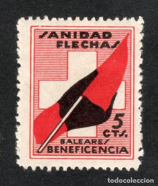 Sellos: BALEARES. BENEFICENCIA. SANIDAD FLECHAS. 5 CTS. MNH **