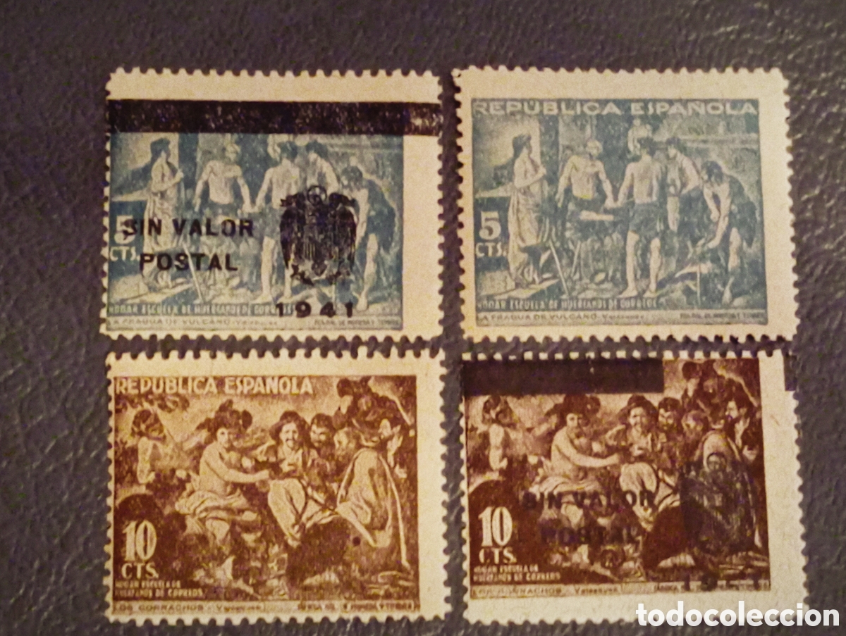 Sellos: Lote 4 Sellos Beneficencia Vel&aacute;zquez 1938/1941 - Edifil NE 35/36 y NE 35/36 Habilitados MNH