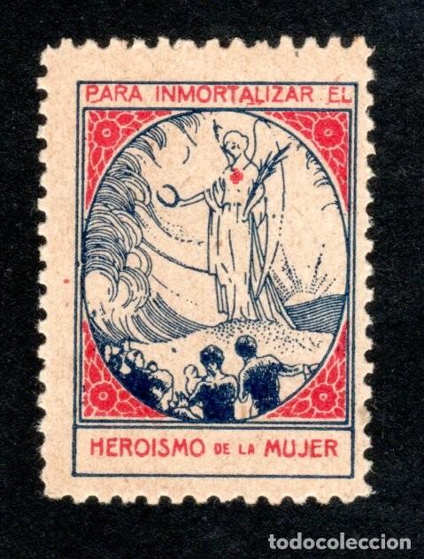 Sellos: CRUZ ROJA. PARA INMORTALIZAR EL HEROISMO DE LA MUJER. MUY RARO.