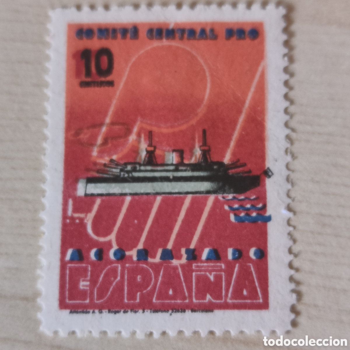 Sellos: y02 P.C.E. Comite Central Pro Acorazado Allepuz 158 Barcelona Partido Comunista