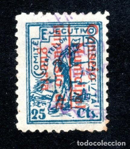 Francobolli: CASTELL&Oacute;N. COMIT&Eacute; EJECUTIVO ANTIFASCISTA. AZUL. 25 CTS. EXTREMADAMENTE RARO.