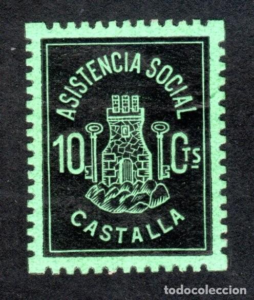 Sellos: CASTALLA (ALICANTE). ASISTENCIA SOCIAL. 10 CTS. MUY RARO.
