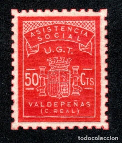 Sellos: VALDEPE&Ntilde;AS (CIUDAD REAL). ASISTENCIA SOCIAL. U.G.T. 50 CTS.