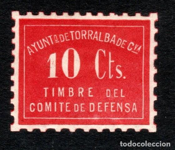 Sellos: TORRALBA DE CALATRAVA (CIUDAD REAL). TIMBRE DEL COMIT&Eacute; DE DEFENSA. 10 CTS.