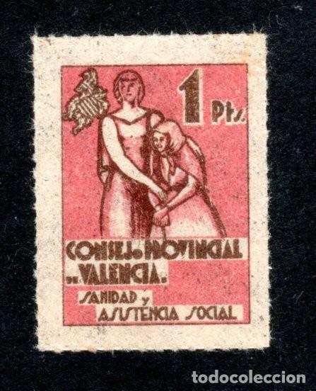 Sellos: CONSEJO PROVINCIAL DE VALENCIA. SANIDAD Y ASISTENCIA SOCIAL. 1 PTA.