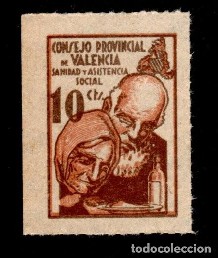 Sellos: CONSEJO PROVINCIAL DE VALENCIA. SANIDAD Y ASISTENCIA SOCIAL. 10 CTS.