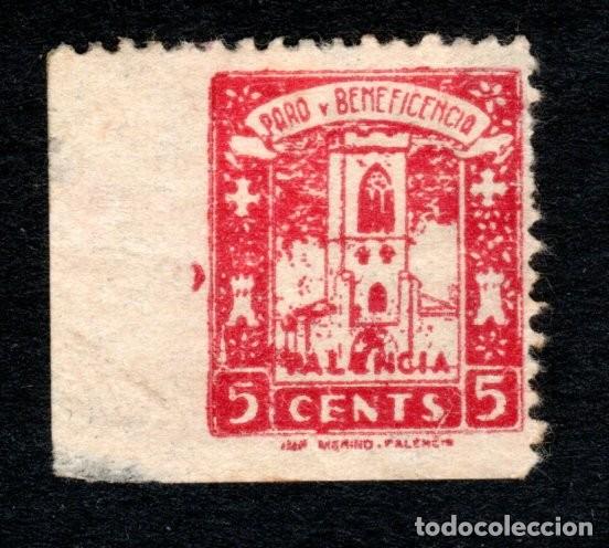 Sellos: PALENCIA. PARO Y BENEFICENCIA. 5 CTS.