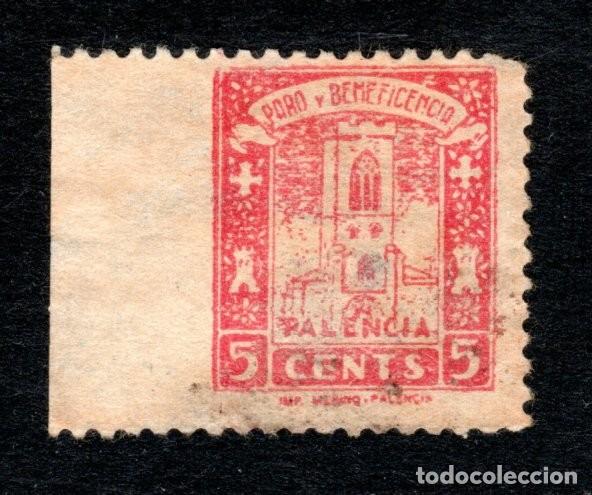 Sellos: PALENCIA. PARO Y BENEFICENCIA. 5 CTS.