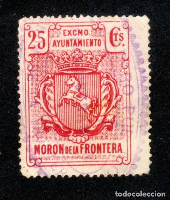 Sellos: MOR&Oacute;N DE LA FRONTERA (SEVILLA). EXCMO AYUNTAMIENTO. 25 CTS. MUY RARO.