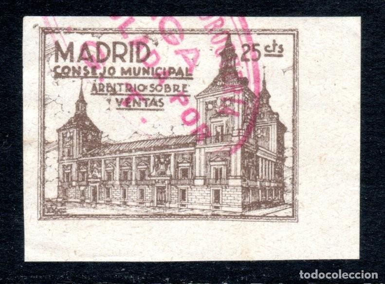 Sellos: MADRID. CONSEJO MUNICIPAL ARBITRIO SOBRE VENTAS. 25 CTS.