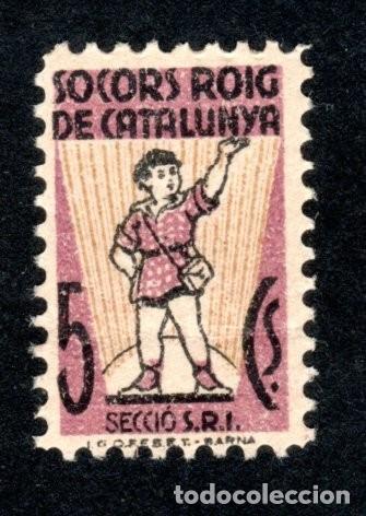 Sellos: SOCORS ROIG DE CATALUNYA. SECCI&Ograve; S.R.I. 5 CTS.