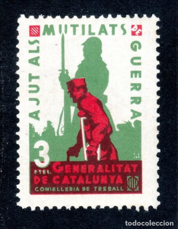 Sellos: AJUT ALS MUTILATS DE GUERRA. GENERALITAT DE CATALUNYA. CONSELLERIA DE TREBALL. 3 PTES.