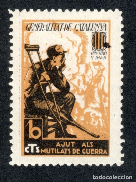 Sellos: AJUT ALS MUTILATS DE GUERRA. GENERALITAT DE CATALUNYA. CONSELLERIA DE TREBALL. 10 CTS.