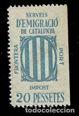 Sellos: L26-10 Serveis DINMIGRACIO DE CATALUNYA Valor 15 pessetes Color AZUL Sin fijasellos VER