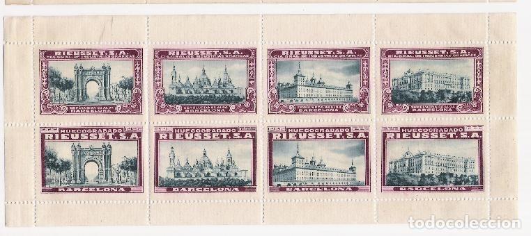 Sellos: C2 Vi&ntilde;etas BARCELONA MONUMENTOS Hojita Bloque de RIEUSET, S.A. Cia, Gral. de Industrias Graficas