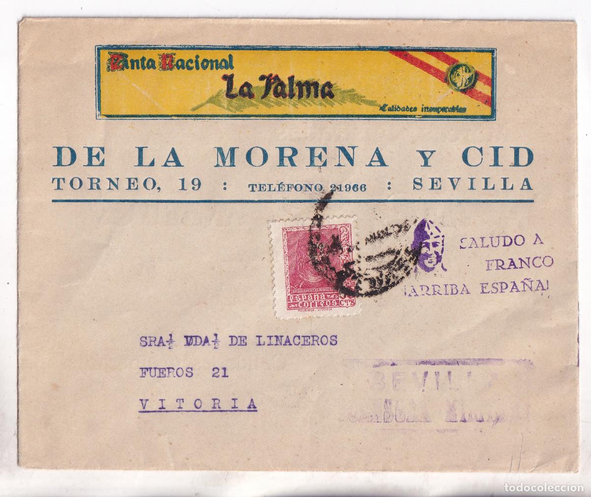 Sellos: BONITO SOBRE PUBLICITARIO. SEVILLA. CENSURA MILITAR. VER DORSO