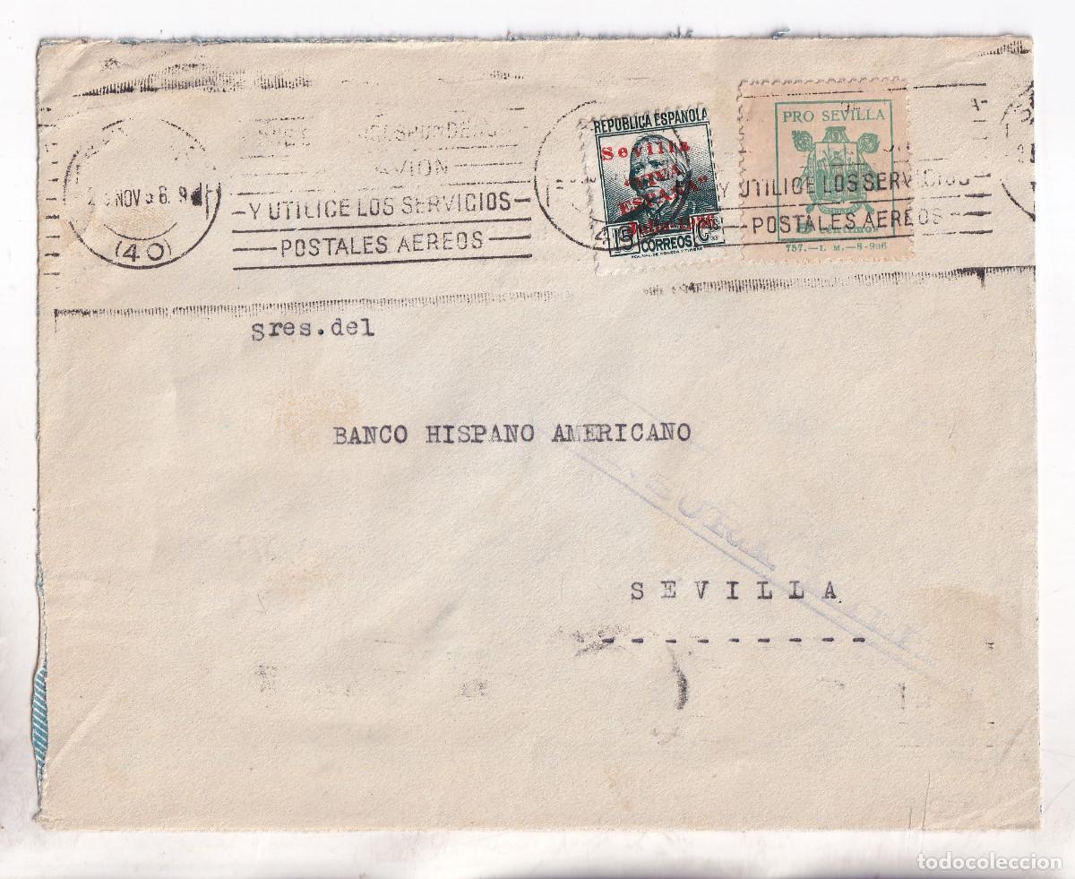 Sellos: SOBRE. SEVILLA. 1936. PATRI&Oacute;TICO Y LOCAL. RODILLOS
