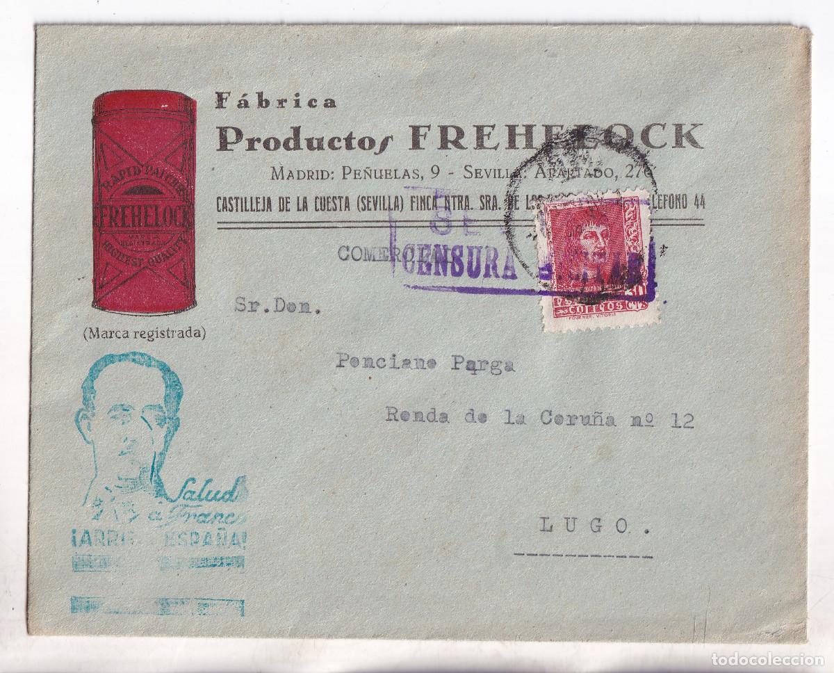 Sellos: SOBRE PUBLICITARIO. SEVILLA ALUGO. 1938. CENSURA MILITAR. VER DORSO