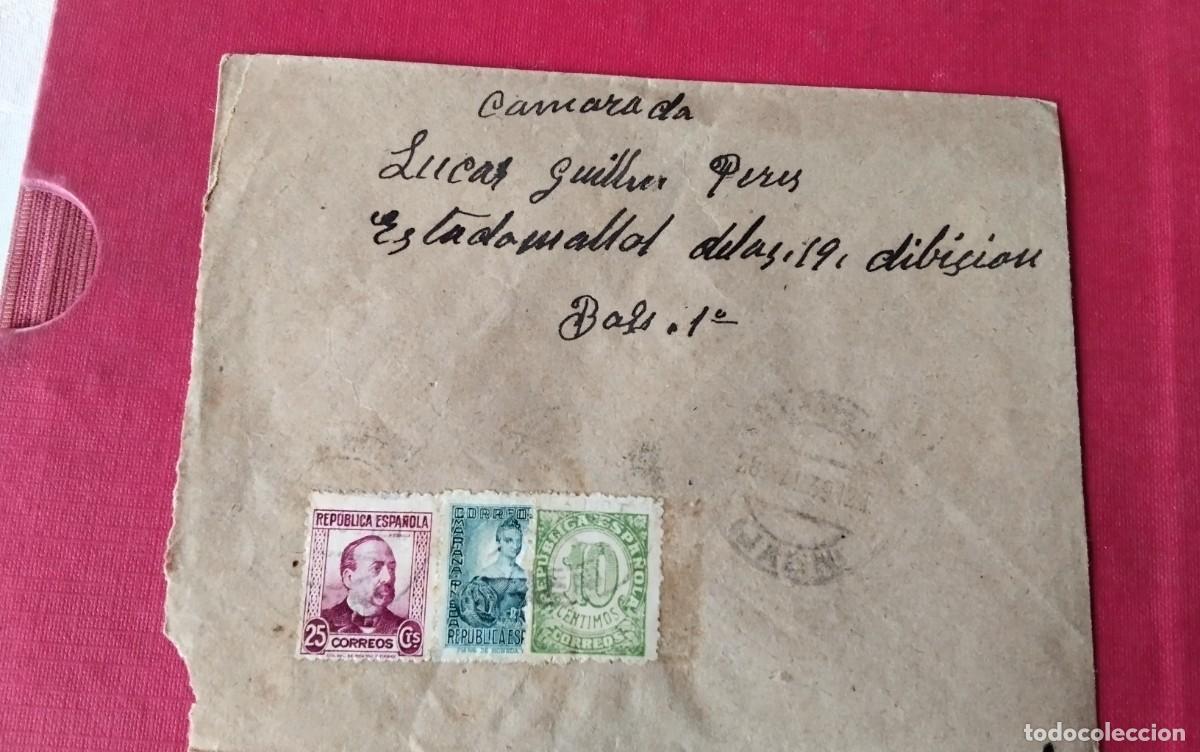 Sellos: LA CAROLINA JAEN SOBRE CIRCULADO DEL ESTADO MAYOR DE LA 19 DIVISION 1939 , SELLOS REPUBLICANOS