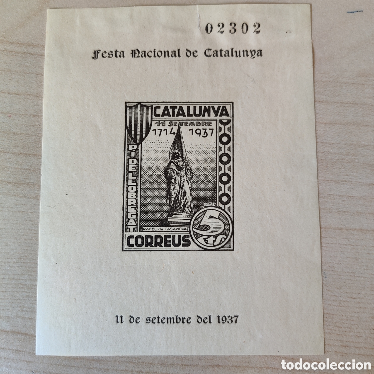 Sellos: y06 Pi de Llobregat Festa Nacional de Catalunya 11 Setembre 1937 hoja peque&ntilde;a