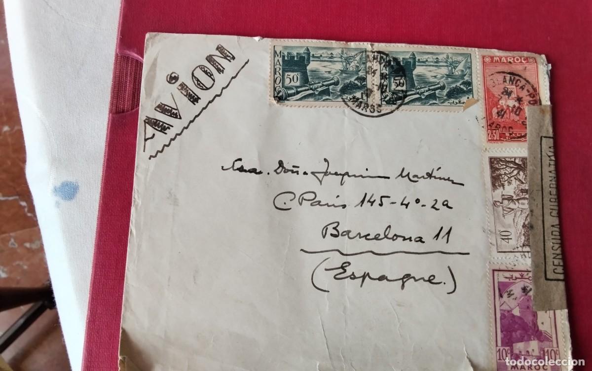 Sellos: CASABLANCA SOBRE CIRCULADO A BARCELONA CON CENSURA GUBERNATIVA FRANQUEO SELLOS MARROQUIS MUY BUENO