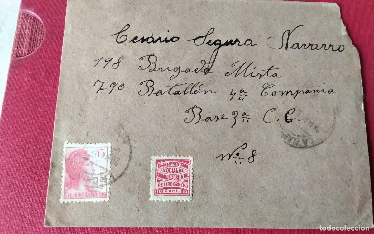 Sellos: LA CAROLINA SOBRE CIRCULADO DE LA BRIGADA MIXTA 79&ordf; BATALLON 4&ordf; C.I.A.SELLO DE RETIRO OBRERO DIFICIL