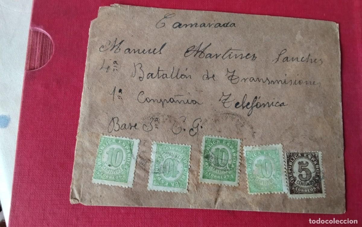 Sellos: SOBRE CIRCULADO 4&ordm; BATALLON TRANSMISIONES A LA CAROLINA JAEN BUEN FRANQUEO REPUBLICANO