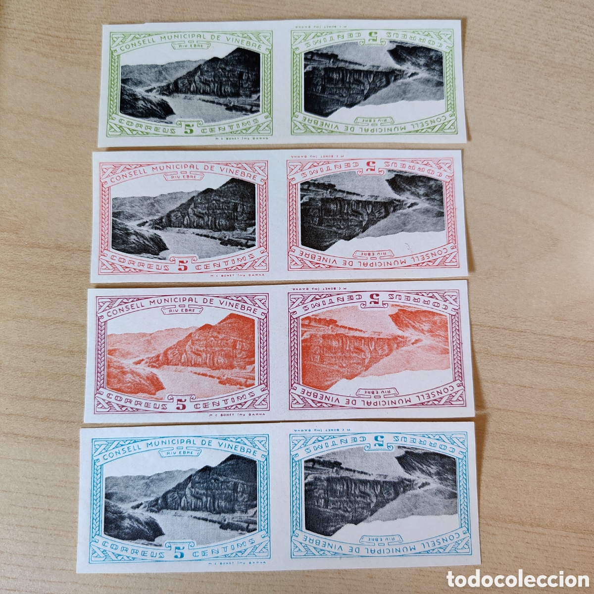 Sellos: y07 Tarragona Vinebre Consell Municipal riu Ebre Allepuz 5,6,7,8aii CAPICUA SIN DENTAR