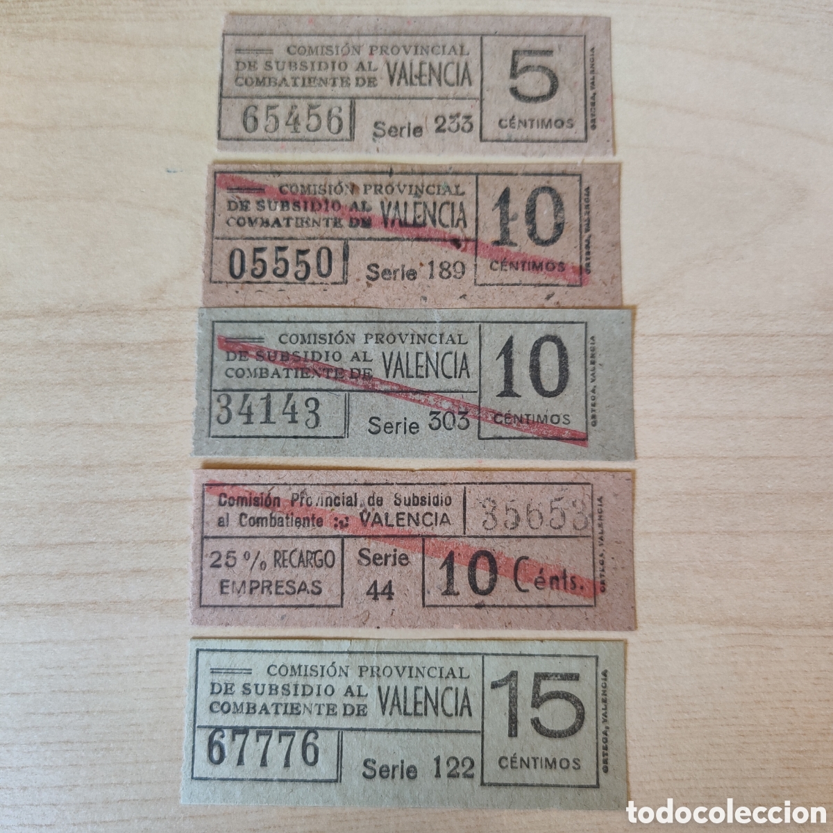 Sellos: y07 Valenciana Subsidio al Combatiente Comisi&oacute;n Provincial x 5 sellos