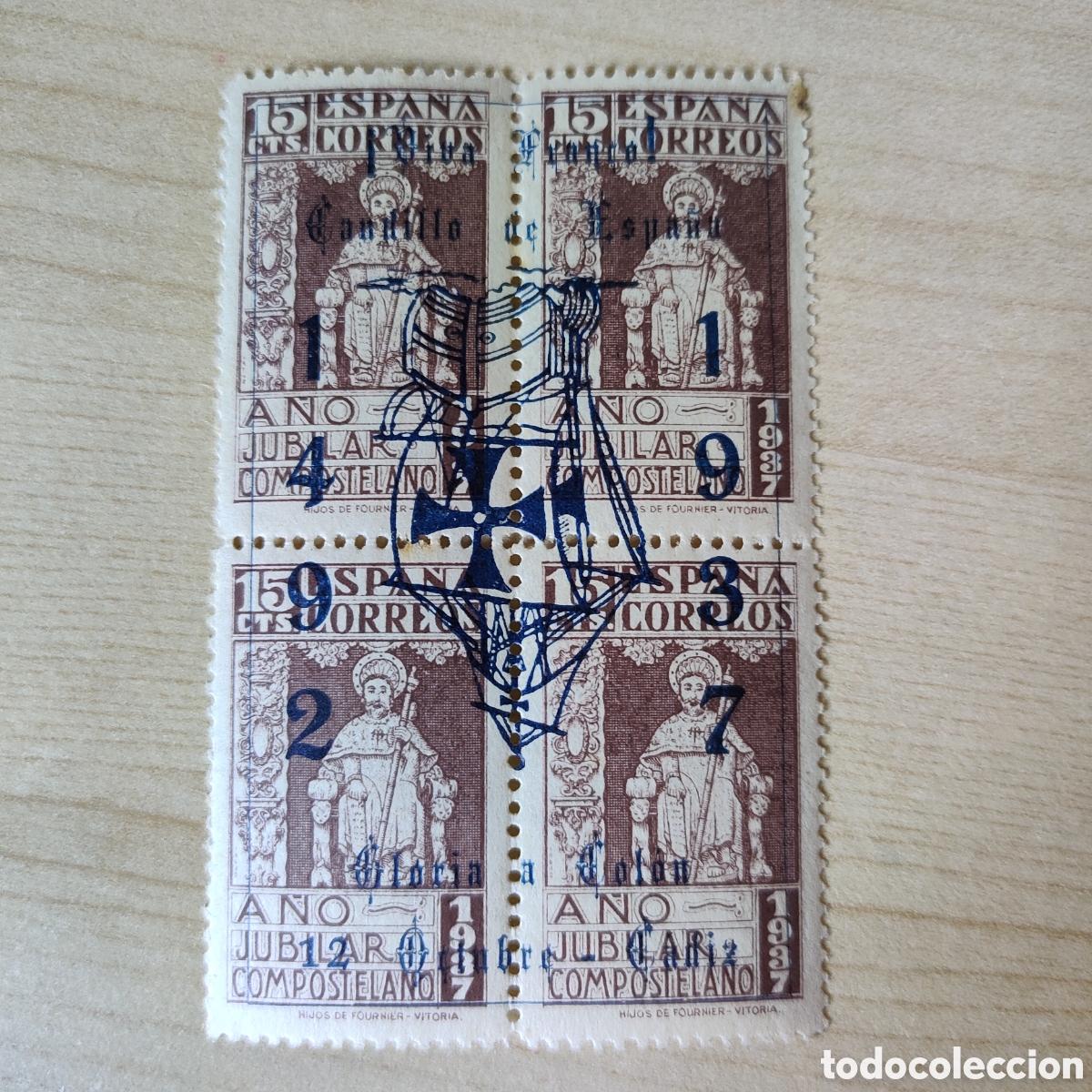 Sellos: y08 C&aacute;diz A&ntilde;o Jubilar Compostelano Gloria a Col&oacute;n INVERTIDO